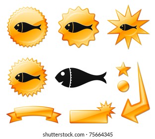 Ícone de peixe em laranja Banners e medalhas original ilustração vetor
