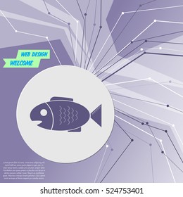 Fish icon on purple abstract modern background. The lines in all directions. With room for your advertising. Vector illustration