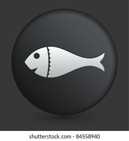 Fish Icon on Round Black Button Collection Original Illustration