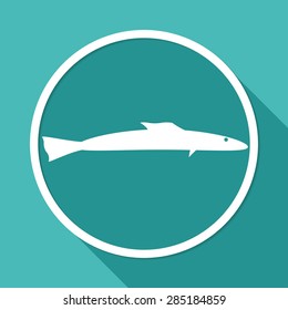 Fish Icon on white circle with a long shadow