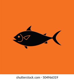 Fish icon. Orange background with black. Vector illustration.