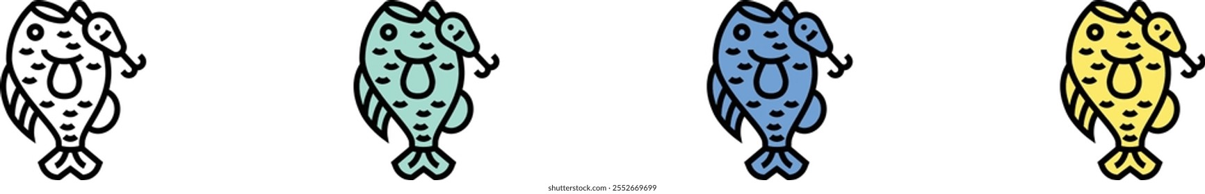 fish icon. Outline, Green, Blue and Yellow Style Design Isolated On White Background