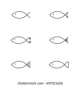 Fish icon outline stroke set design illustration black and white color isolated on white background, vector eps10