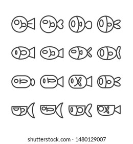 Fish icon. Outline and thin line icons on isolated white background. Animal and marine theme.