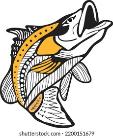 Fish icon with outline in Vector Form with colorful set