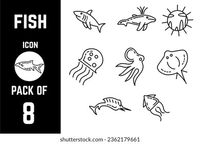Fish icon pack bundle lineart vector template