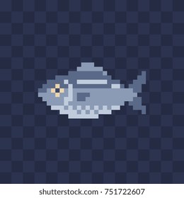 Fish icon. Pixel art style. Isolated vector illustration