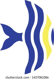 Fish icon for restaurant, blue fish logo with tail