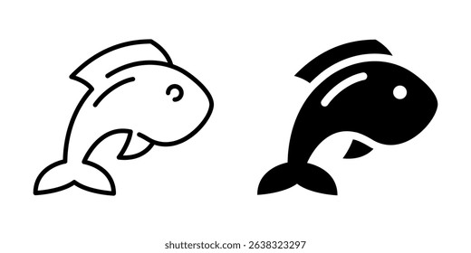 Fish icon for seafood. Line and silhouette style.