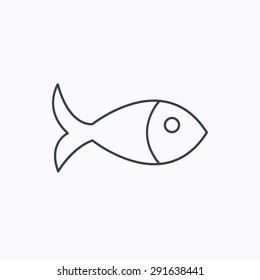 Fish icon. Seafood sign. Vegetarian food symbol. Linear outline icon on white background. Vector