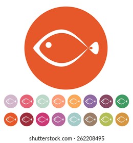 The fish icon. Seafood symbol. Flat Vector illustration. Button Set