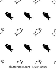 Fish Icon Seamless Pattern, Fish Silhouette Icon Vector Art Illustration