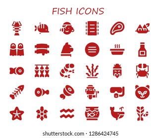  fish icon set. 30 filled fish icons. Simple modern icons about  - Lobster, Fish, Portuguese, Ribs, Meat, Seaweed, Fins, Cat, Sauce, Dried fish, Shrimp, Chinese, Crab, Fishbone
