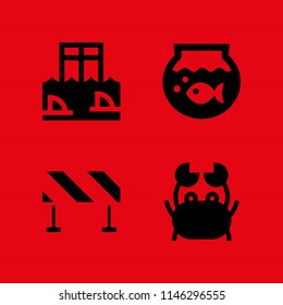 fish icon set with barrier, crab and shark cage vector icons for web and graphic design