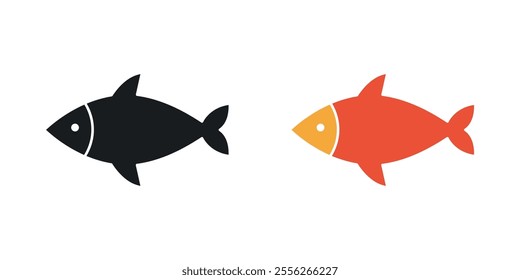 Fish icon set in black and colored versions.