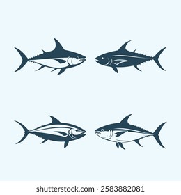 Fish Icon Set, Blue fin Tuna Fish Clipart Illustration Vector Artwork for Fishing T-Shirt, Digital and Print Designs.