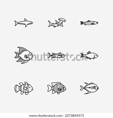 Fish icon set isolated on white