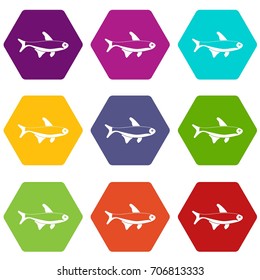 Fish icon set many color hexahedron isolated on white vector illustration