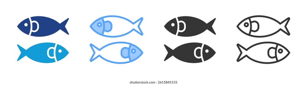 Fish icon set multiple style collection