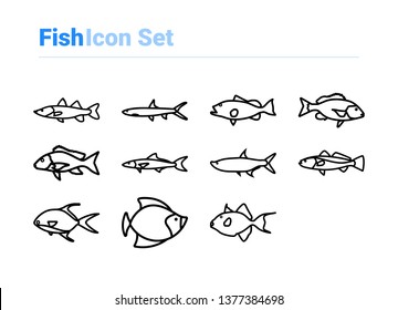 Fish icon set of outline types. Isolated vector sign symbols. Icon pack.