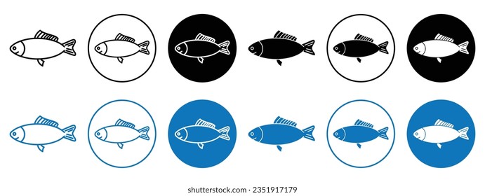 Fish icon set. salmon, trout, or tuna fresh fish vector symbol in black and blue color.