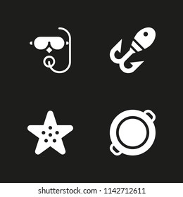 fish icon set. scuba diving, paella and starfish vector icon for graphic design and web