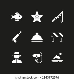 fish icon set with fish, scuba diving and starfish vector icons for web and graphic design