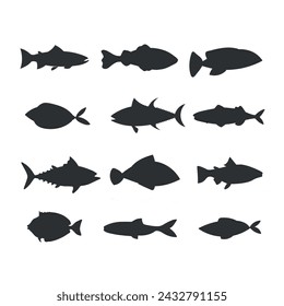 Fish icon set. Seafood symbol. Vector