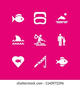 fish icon set with shark, diving and fishing vector icons for web and graphic design
