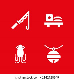 fish icon set. squid, fishing rod and pet bell vector icon for graphic design and web