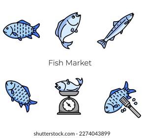 fish icon set for fish store, restaurant, cafe menu, websites, presentations, books.
