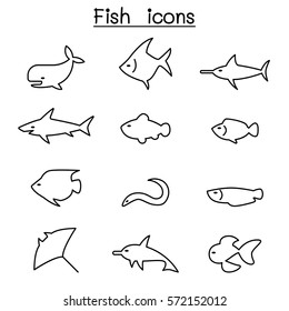 Fish icon set in thin line style