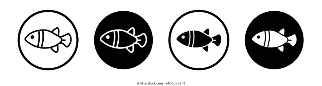 Fish icon set. tuna or salmon fish vector symbol in black filled and outlined style.