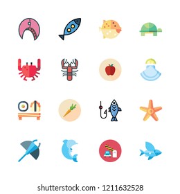 fish icon set. vector set about turtle, barrier, sushi and flying fish icons set.