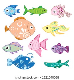 Fish icon set, vector and illustration