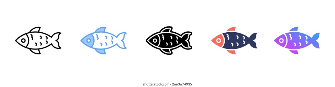 Coleção de estilos múltiplos de folha de ícone de peixe
