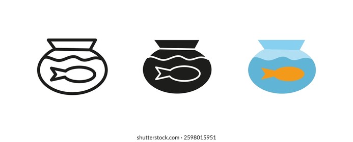 Fish icon. Small goldfish swimming in a round bowl vector illustration. Simple pet aquarium symbol. Home decoration pictogram. Aquatic and marine life concept.