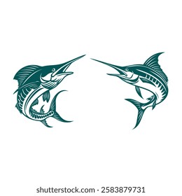 Fish Icon, Stunning Marlin Fish Clip art Illustration Vector Artwork for Fishing T-Shirt, Digital and Print Designs.