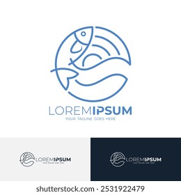Icono de pescado está nadando en un círculo, diseño de estilo de línea