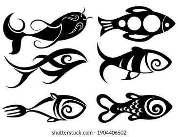 Fish icon template. Fish symbols vector sign isolated on white background.