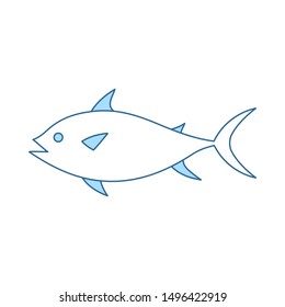 Fish Icon. Thin Line With Blue Fill Design. Vector Illustration.