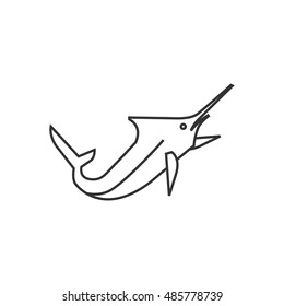 Fish icon in thin outline style. Sport fishing water sea river catch marlin sailfish