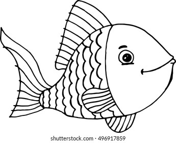 Fish icon. Vector aquarium fish. Cartoon fish hand drawn.