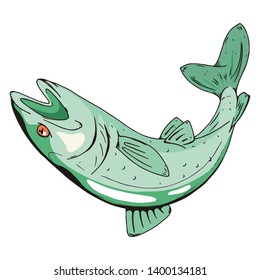 Fish icon. Vector of a fish for food. Hand drawn dead fish.