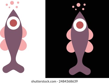 Fish Icon in vector format and represented on black and white background.