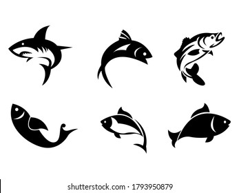 Fish Icon Vector illustration. bass fish symbol. sea shark sign, emblem isolated on white background with shadow, Flat style for graphic and silhouette, logo. EPS10 black pictogram.
