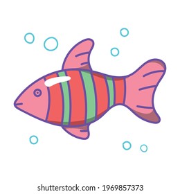 Fish Icon Vector Illustration. Doodle, comic, colorful.