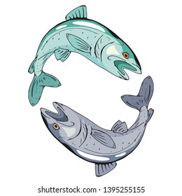 Fish icon. Vector illustration of a fish for food. Hand drawn logo fish.