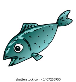 Fish icon. Vector illustration of a fish. Hand drawn cartoon fish.