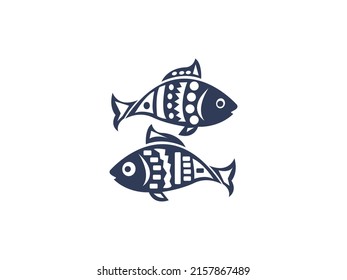 Icono de pescado Icono ilustración Vector. Símbolo de horóscopo de signo zodiaco de Pisces. emblema aislado sobre fondo blanco, Estilo plano para gráfico y silueta, logotipo. Pictograma negro EPS10.